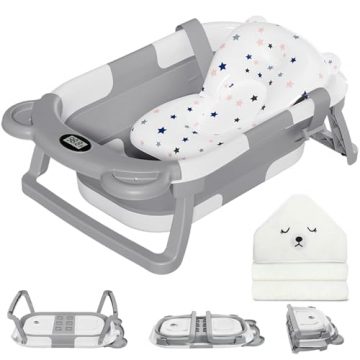 MoreFeel Collapsible Baby Bathtub for Newborn with Thermometer &…