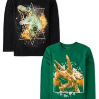 The Children’s Place,Boys,Dino Short Sleeve Graphic T-Shirts,Multipacks,Triceratop/Dino Galaxy 2-Pack,XX-Large