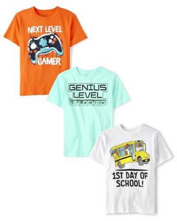 The Children’s Place,Boys,School Days Short Sleeve Graphic T-Shirts,Multipacks,1st Day…