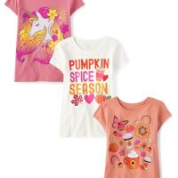 The Children’s Place,Girls,All Holidays Short Sleeve Graphic T-Shirts,Multipacks,Doodle/Pumpkin Spice/Unicorn…