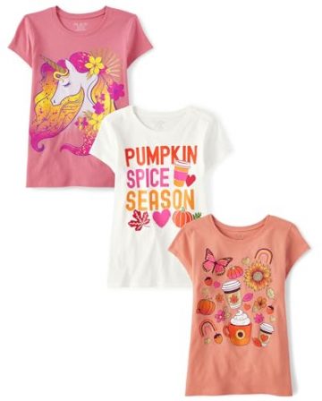 The Children’s Place,Girls,All Holidays Short Sleeve Graphic T-Shirts,Multipacks,Doodle/Pumpkin Spice/Unicorn…