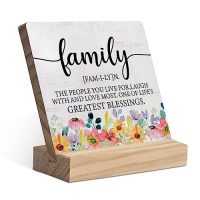 Family Definition Floral Wood Plaque with Wooden Stand,Inspirational Family…