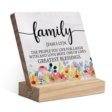 Family Definition Floral Wood Plaque with Wooden Stand,Inspirational Family…