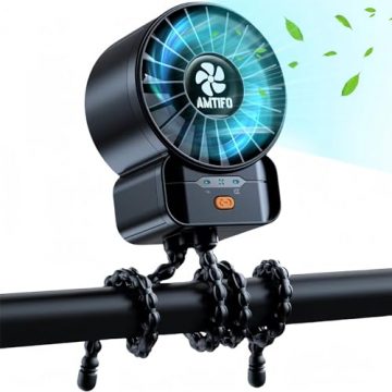 AMTIFO Portable Stroller Fan – 4-Speed Rechargeable USB Fan,…