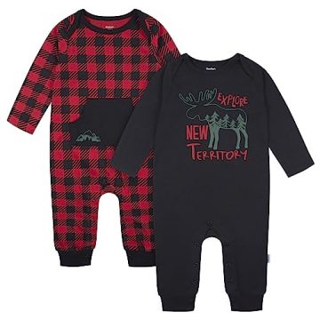 Gerber Baby Boys’ 2-Pack Long Sleeve Jumpsuit, Black Explore,…