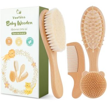 Yoofoss 4 Piece Baby Brush and Comb Set, Wooden…