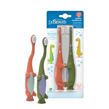Dr. Brown’s Toddler Toothbrush, Dinosaur, Green and Orange, 2-Pack