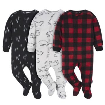 Gerber Unisex Baby Flame Resistant Fleece Footed Pajamas 3-Pack,…