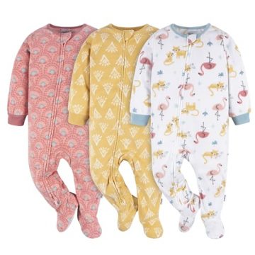 Gerber Baby Girl’s Flame Resistant Fleece Footed Pajamas 3-Pack,…