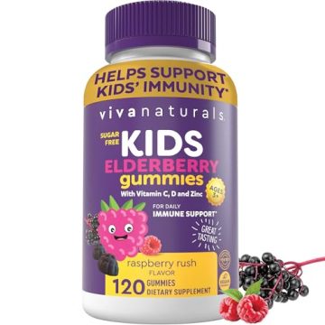 Viva Naturals Sugar-Free Sambucus Elderberry Gummies for Kids, 8-in-1…