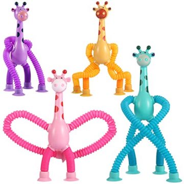 XONTEUS 4Pcs Giraffe Pop Tube Sensory Toys, Telescopic Suction…