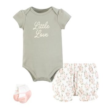 Hudson Baby Infant Girls Bodysuit, Short and Sock, Pink…