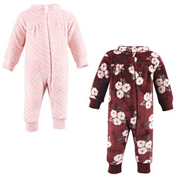 Hudson Baby Unisex Baby Plush Jumpsuits, Burgundy Floral, 6-9…