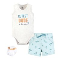 Hudson Baby Infant Boys Bodysuit, Short and Sock, Cutest…