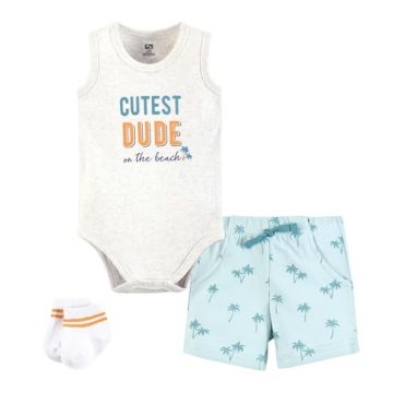 Hudson Baby Infant Boys Bodysuit, Short and Sock, Cutest…