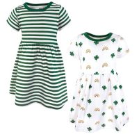 Hudson Baby Girls Cotton Dresses, Clover Rainbow, 6-9 Months